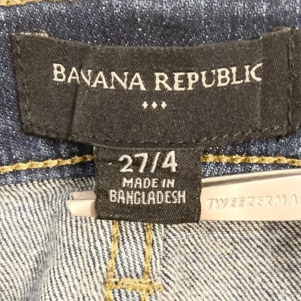 BANANA REPUBLIC Shorts Women 27/4 Blue Denim Dark-Wash Pocket Roll-Tab Chino